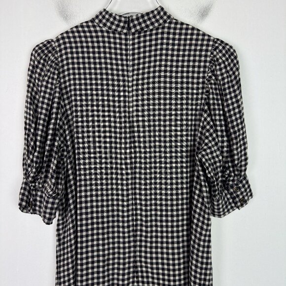 GANNI Gingham Crepe Mini Dress Mock Neck Black White EU Size 38 US Size 6 EUC - Picture 10 of 14